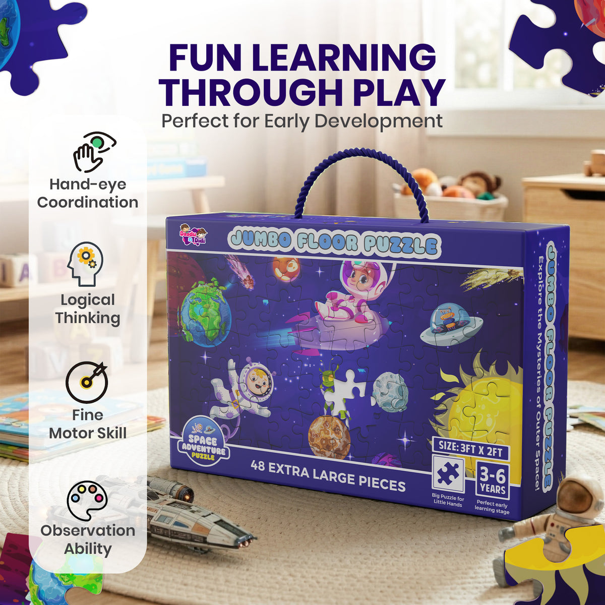 Space Jumbo Floor Puzzle 48-Piece for Kids Ages 3-8 years
