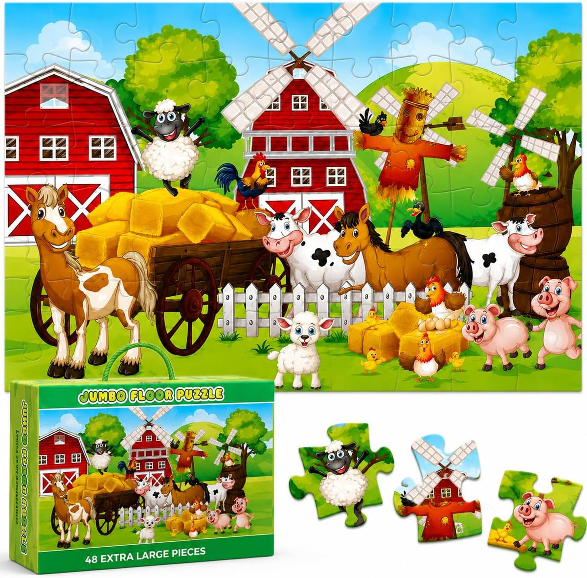 Farm Life Jumbo Floor Puzzle 48-Piece for Kids Ages 3-8 years