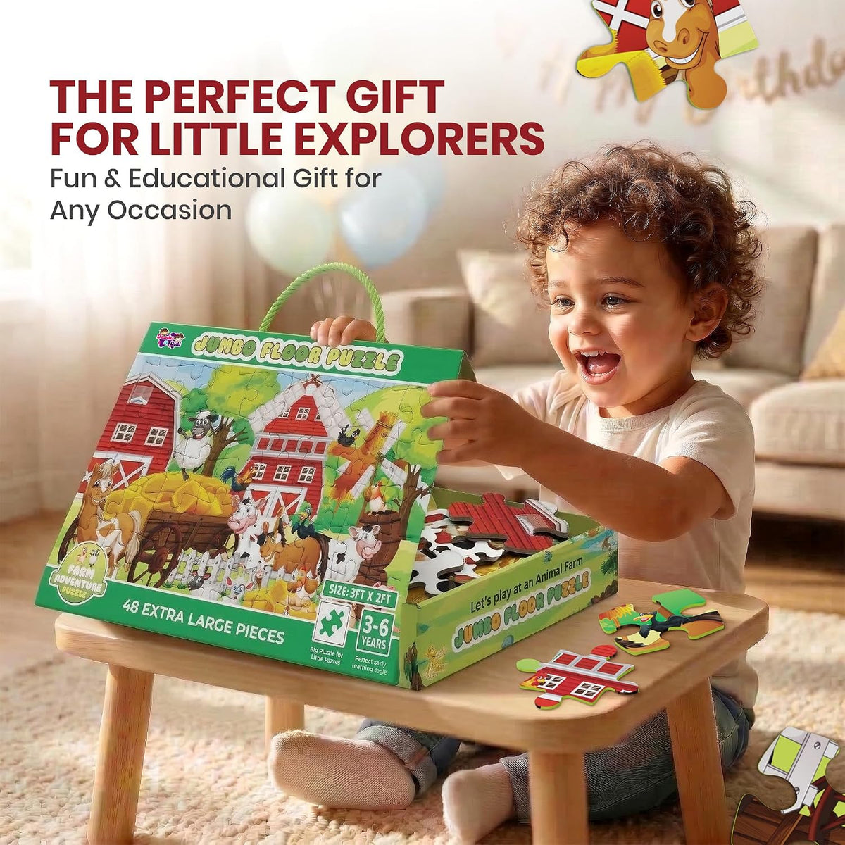 Farm Life Jumbo Floor Puzzle 48-Piece for Kids Ages 3-8 years