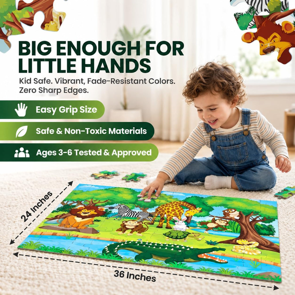 Jungle Life Jumbo Floor Puzzle 48-Piece for Kids Ages 3-8 years | Minicrumbs