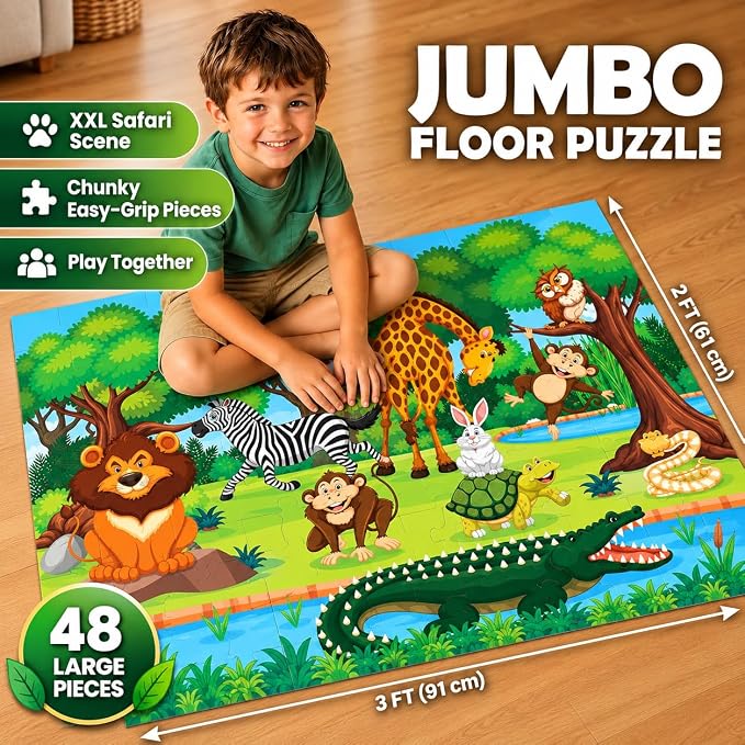 Jungle Life Jumbo Floor Puzzle 48-Piece for Kids Ages 3-8 years | Minicrumbs