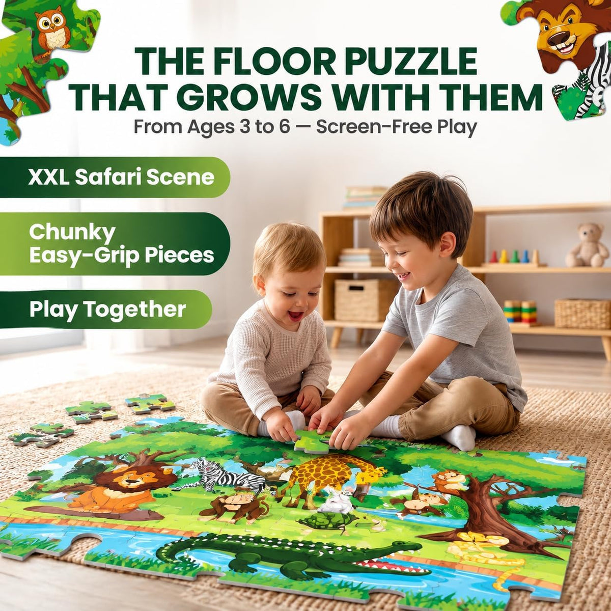 Jungle Life Jumbo Floor Puzzle 48-Piece for Kids Ages 3-8 years | Minicrumbs