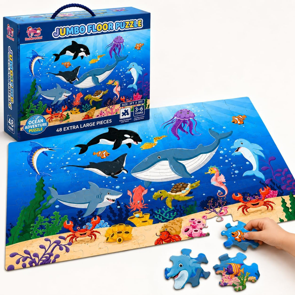 Ocean Life Jumbo Floor Puzzle 48-Piece for Kids Ages 3-8 years