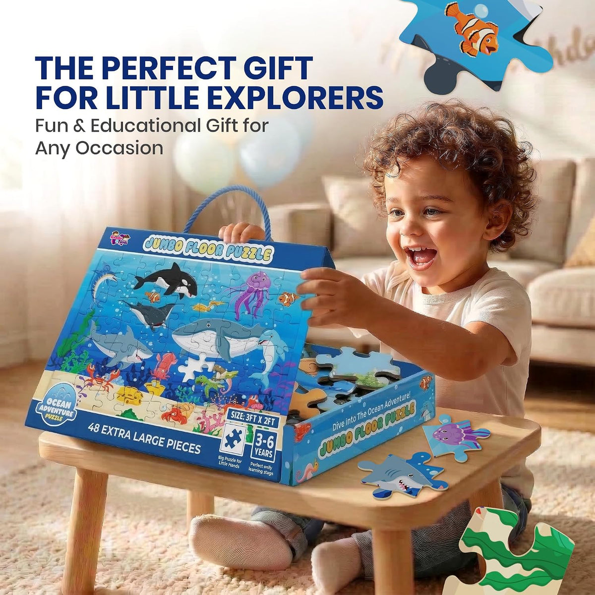 Ocean Life Jumbo Floor Puzzle 48-Piece for Kids Ages 3-8 years