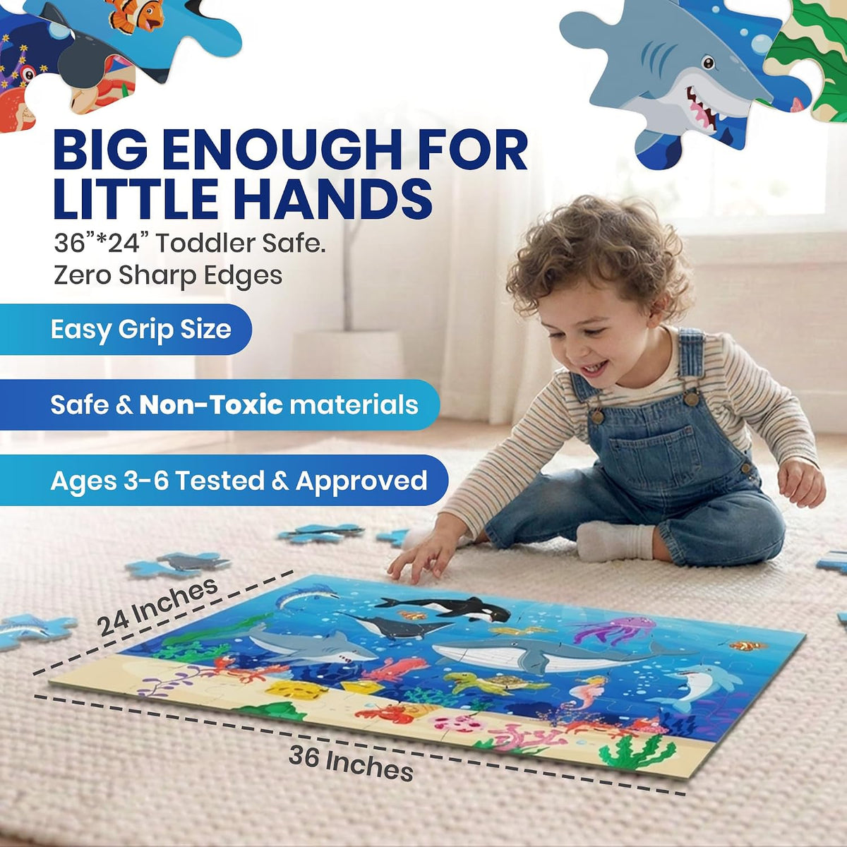 Ocean Life Jumbo Floor Puzzle 48-Piece for Kids Ages 3-8 years